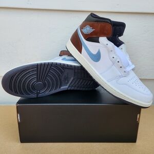 Nike Air Jordan 1 Mid SE Shoes White Black Blue Gray Men's NEW